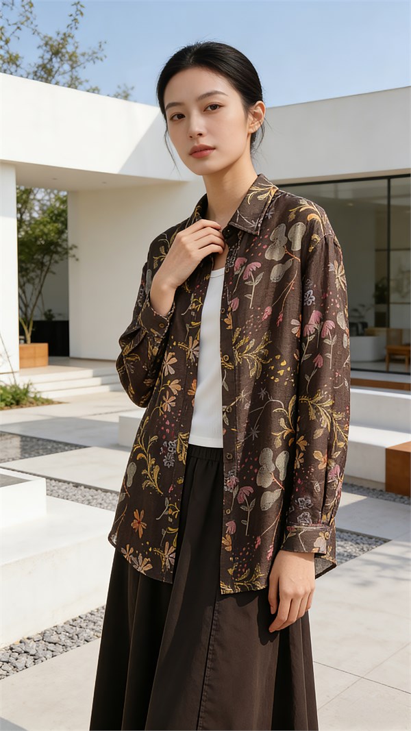 婕依妮：印花衬衫与长裙共舞，绘就春日诗意画卷