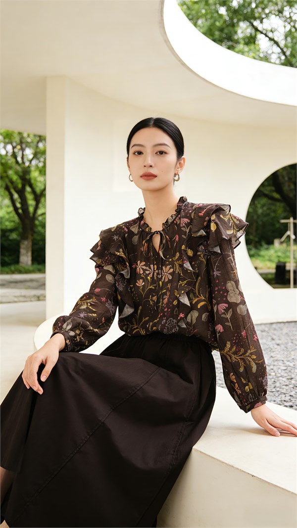 婕依妮：印花衬衫与长裙共舞，绘就春日诗意画卷