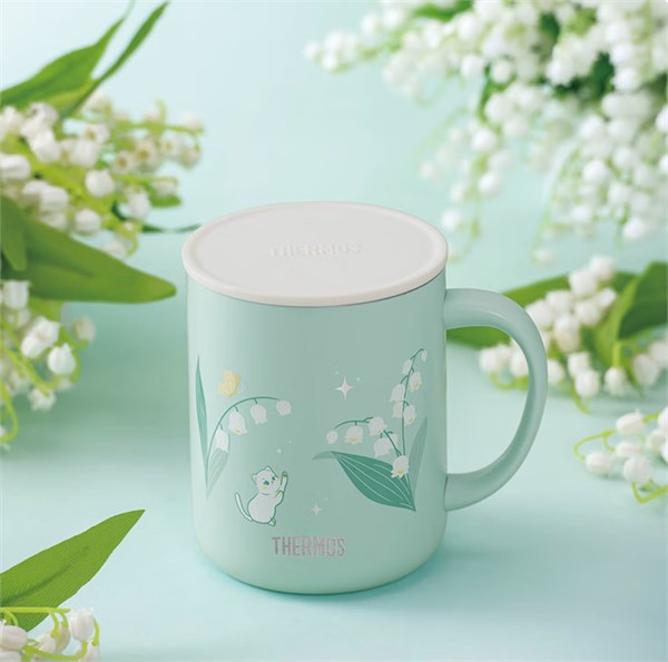 THERMOS 膳魔師 不銹鋼時(shí)尚簡(jiǎn)約馬克杯帶蓋牛奶咖啡杯辦公水杯把手杯 TCDG-451 鈴蘭花