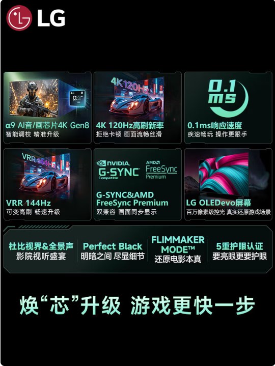 LG C5系列 48英寸OLED高刷游戲電視 4K超薄全面屏144Hz電競電視 48C4升
