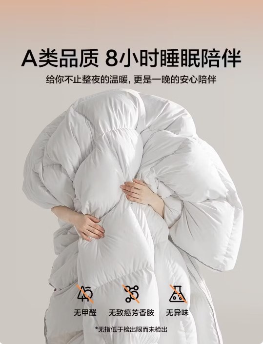 LOVO 羅萊生活A(yù)類 95%昆侖白鵝絨羽絨被 冬被 1000g填充200*230cm 白色
