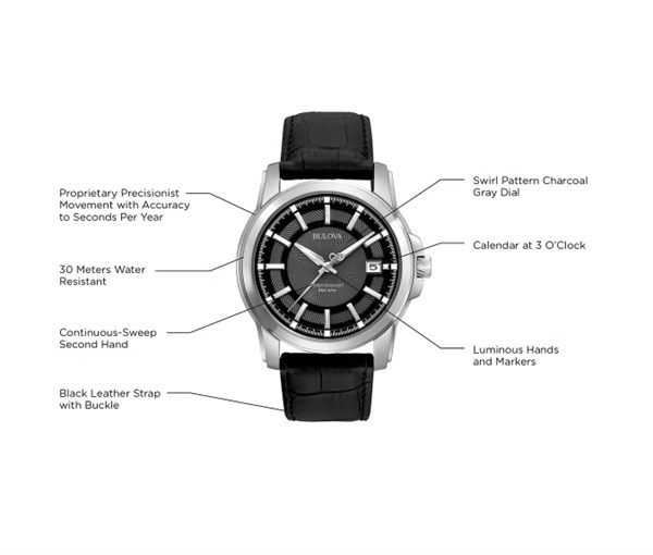 寶路華（BULOVA） 寶路華 歐美男表 Precisionist 三針日歷腕表 96B158