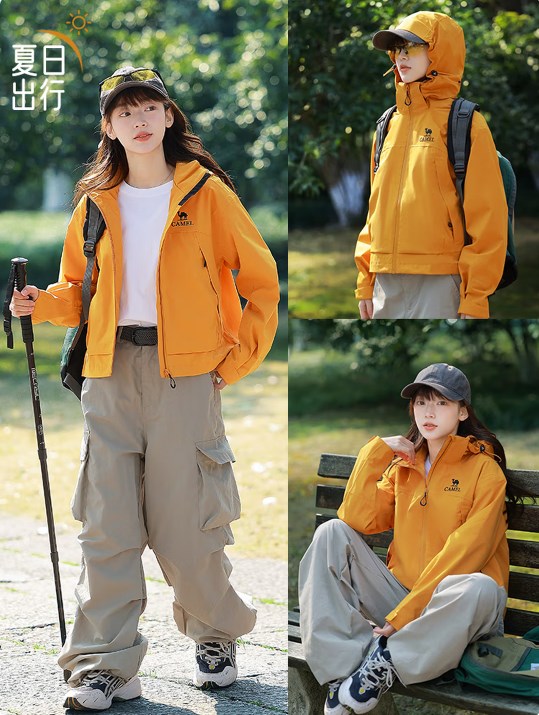 駱駝(CAMEL)戶外沖鋒衣三防女裝短款外套寬松透氣防風(fēng)防水休閑外套 R077 S
