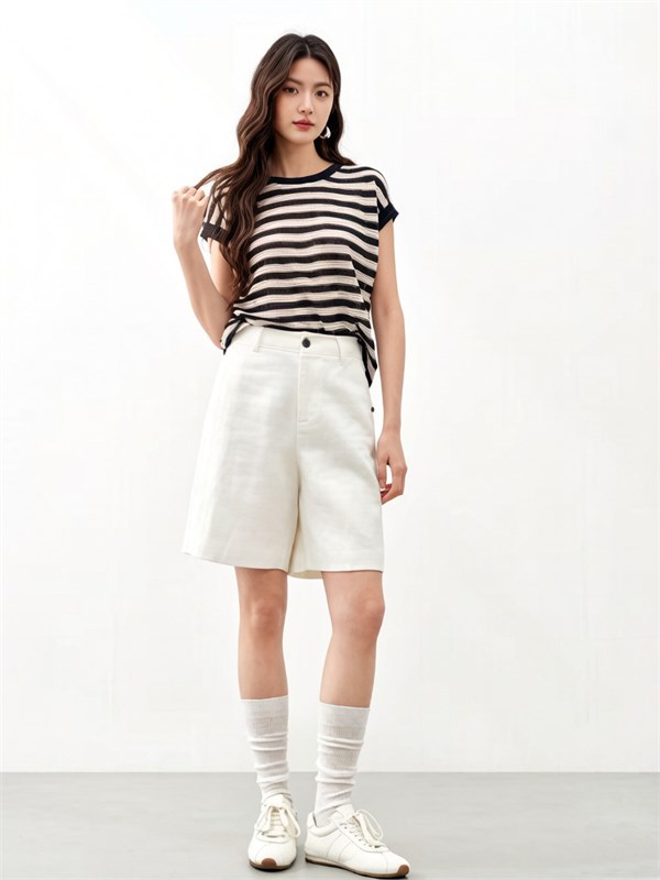 千百惠26夏款T恤：条纹与印花的时尚交响曲