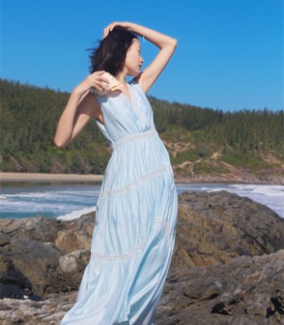 荣子原创,海屿诗笺,浅蓝连衣裙,浪漫,夏日,海边梦,招商,加盟