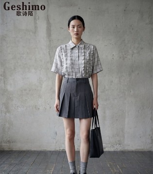 歌诗陌,女装,衬衫短袖,格子衬衫