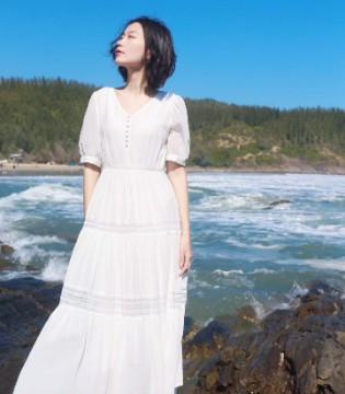 V领长裙,度假风裙子,简约长裙,无袖长裙