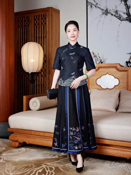 玺玥女装优雅气质修身沉稳真丝印花香云纱旗袍连衣裙