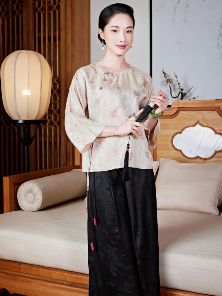 玺玥女装优雅气质修身沉稳真丝印花香云纱旗袍连衣裙
