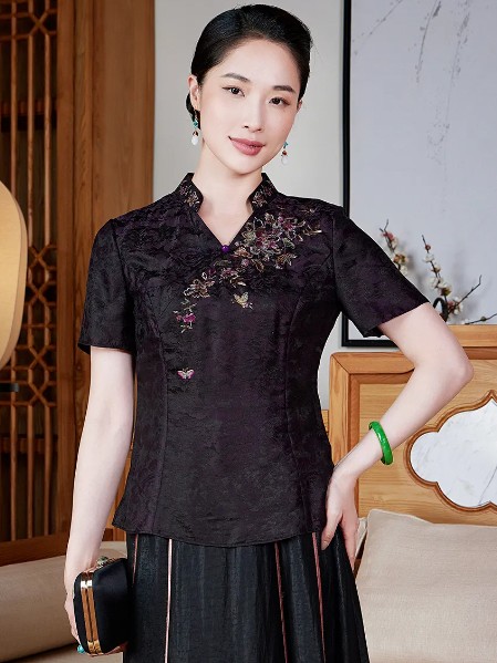 玺玥女装优雅气质修身沉稳真丝印花香云纱旗袍连衣裙