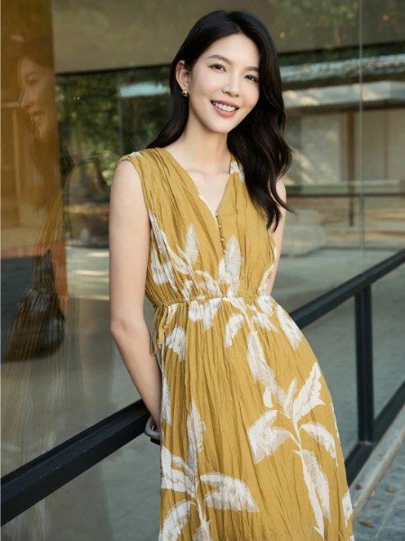 娅丽达女装淑女温柔收腰显瘦甜美连衣裙2025夏季新款