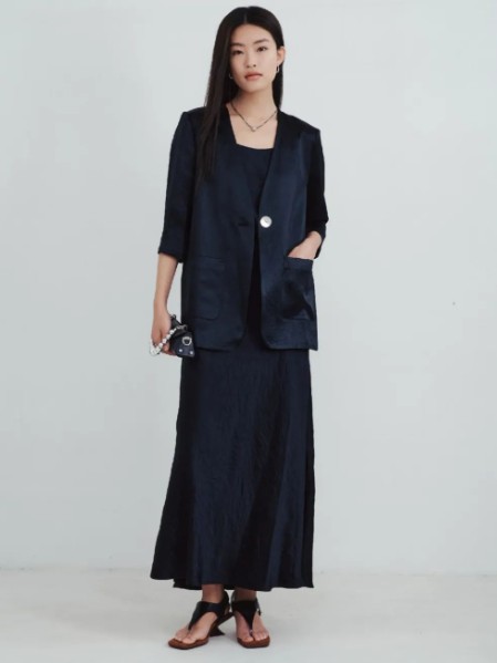 H+3女装丝滑醋酸高级连衣裙2025夏季新款