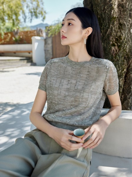 香影女装品牌柔软透气针织短袖2025夏季新款