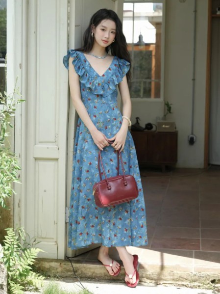 谜秀(MISHOW)女装文艺甜美碎花连衣裙2025夏季新款