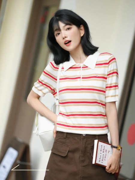 拉谷谷(La go go)女装品牌松弛感条纹针织短袖2025新品
