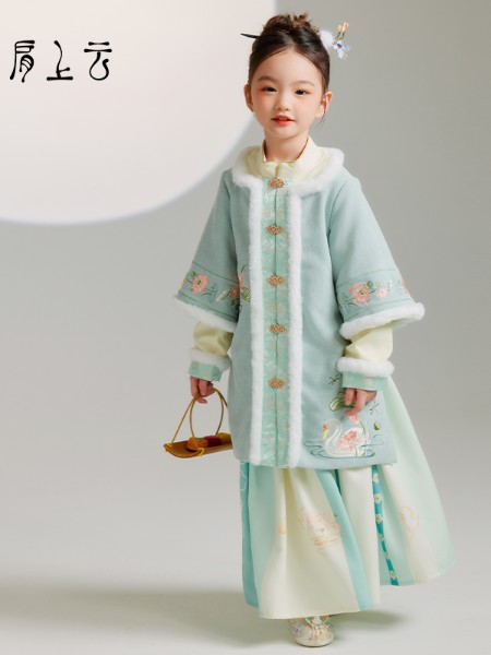 JS蒋硕/肩上云(jianshangyun)童装品牌淡青色中国风唐装长袖套装2025秋冬新品