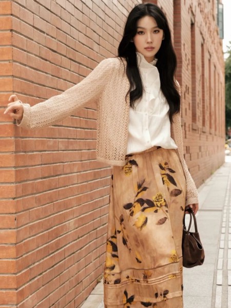 BUOUBUOU邦宝(BUOUBUOU)女装品牌2025新款连衣群针织开衫套装群