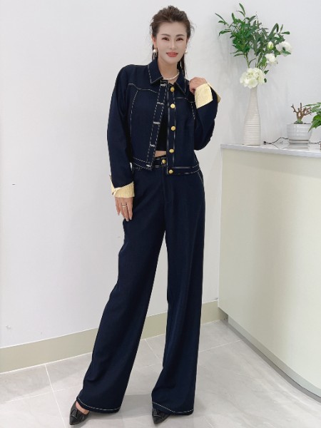 芮色(RUISE)女装品牌时尚牛仔套装2025秋季新款洋气轻奢气质短外套阔腿裤两件套