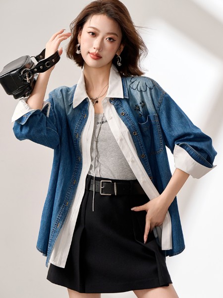 女装品牌简约设计感牛仔上衣春秋2025新款巨好看减龄百搭衬衫