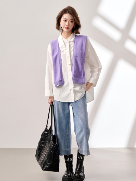 女装品牌2025秋冬新款百搭纯色披肩亲肤外搭坎肩叠穿打结假袖子