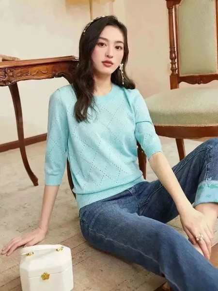 慕拉(MuLa)女装品牌七分袖短款针织衫女薄款2025初秋新款洋气小个子打底衫上衣