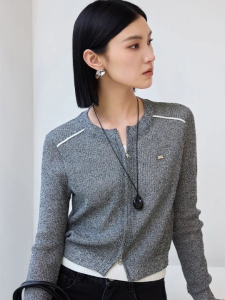 佳人苑(jiarenyuan)女装品牌法式气质简约圆领长袖拉链针织开衫女秋季新款通勤百搭显瘦上衣潮