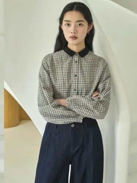 森布日Senbur(Senbur)女装品牌条纹方格长袖翻领最新产品展示