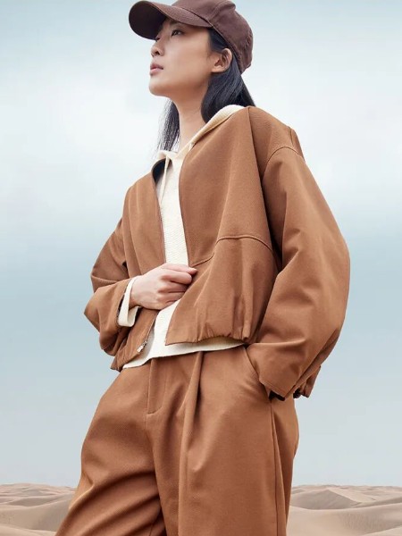 ANNOTATE 注释女装品牌棕色绒皮外套2025秋季新款复古高级感花苞下摆短款