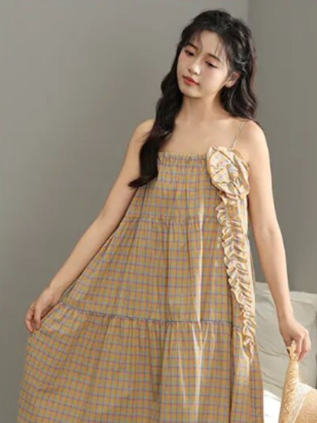 妮可雅内衣睡衣品牌最新产品展示格子居家服连衣裙