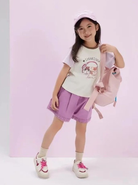 啾比乐JOJOBO童装品牌最新产品展示圆领t恤紫色短裤女童2025童装新款