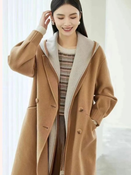尼赫菲女装品牌最新产品展示双面毛呢外套女秋季新款驼色大衣2025新品