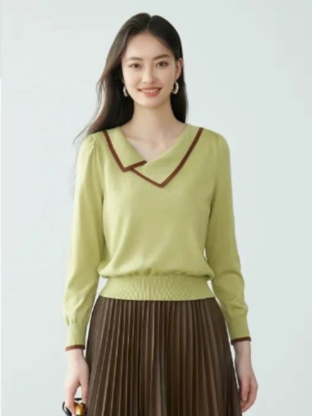 女装品牌浅绿色针织长袖羊毛上衣2025新品