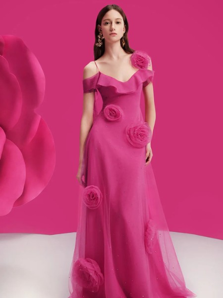 拉珂蒂(La Koradior)女装品牌红包法式立体花朵抹胸连衣群修身包臀宴会礼服