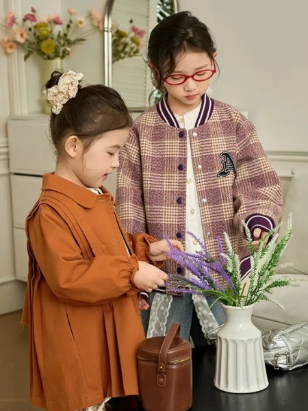 ABC KIDS童装品牌美式复古格子棒球服外套2025新款中学生青少年宽松夹克