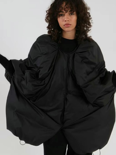 女装品牌黑色高级感宽松羽绒服不规则外套