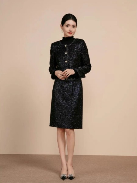 声雨竹女装品牌黑色套装2025新款名媛气质高级感流行漂亮套装裙
