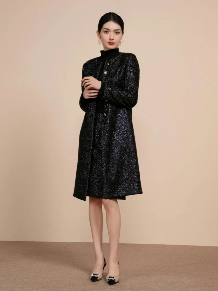 声雨竹女装品牌高级成熟重工中长外套2025新款