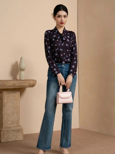 声雨竹女装品牌碎花雪纺衬衫打底气质2025新款