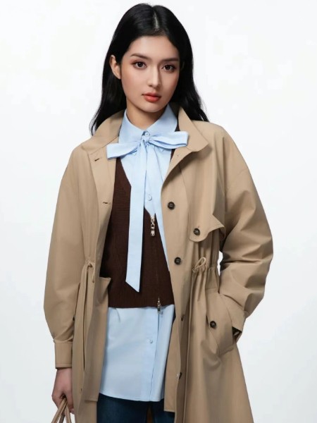 声雨竹女装品牌收腰秋新款百搭时尚气质风衣中长款外套