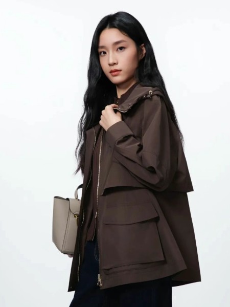 声雨竹女装品牌连帽气质工装风秋新款百搭时尚气质风衣外套