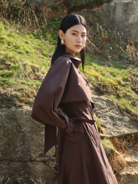 韩序(HANXU)女装品牌早秋立领风衣外套薄款显瘦高级宽松大衣
