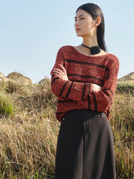 韩序(HANXU)女装品牌圆领镂空针织上衣2025秋季新品